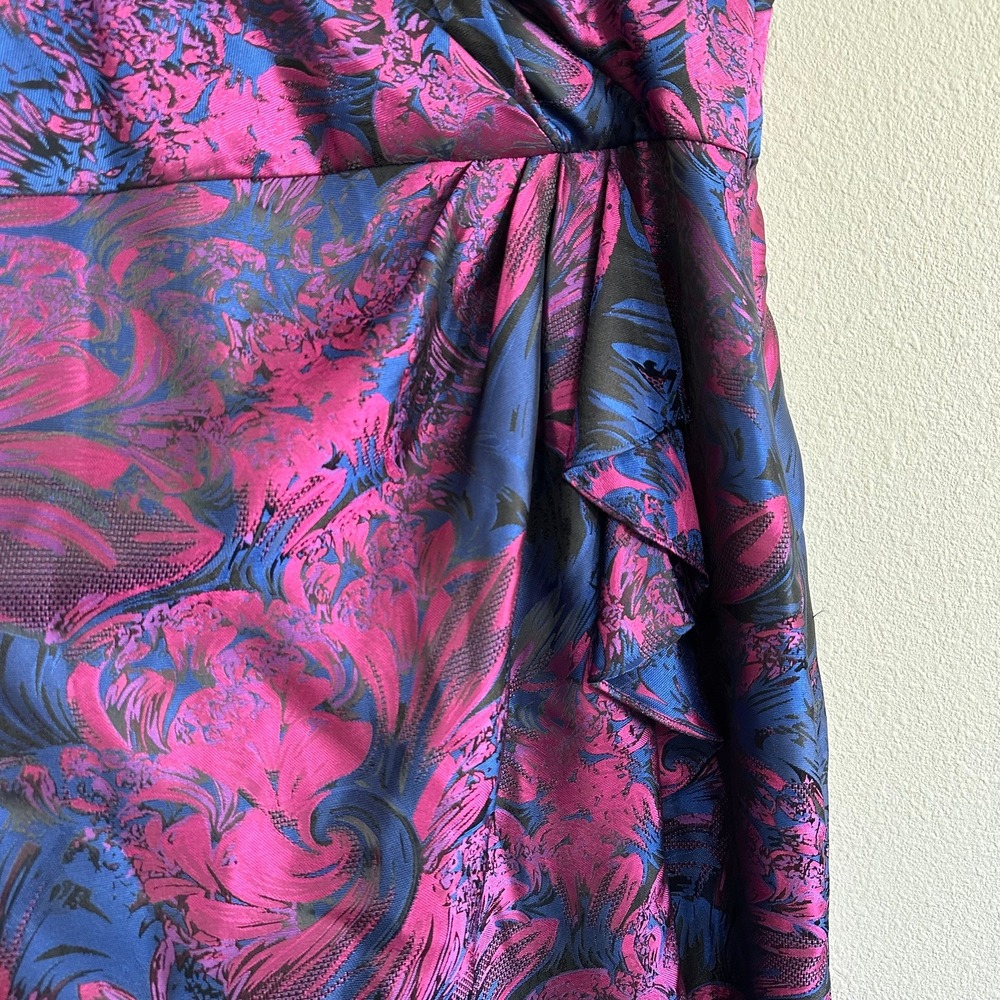 Adrianna Papell Size 20 Blue Pink Brocade Floral Formal Dress One Shoulder - Picture 5 of 13
